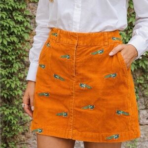 J Crew Orange Corduroy Skirt with Embroidered Peacock Detail Size 12 NWT
